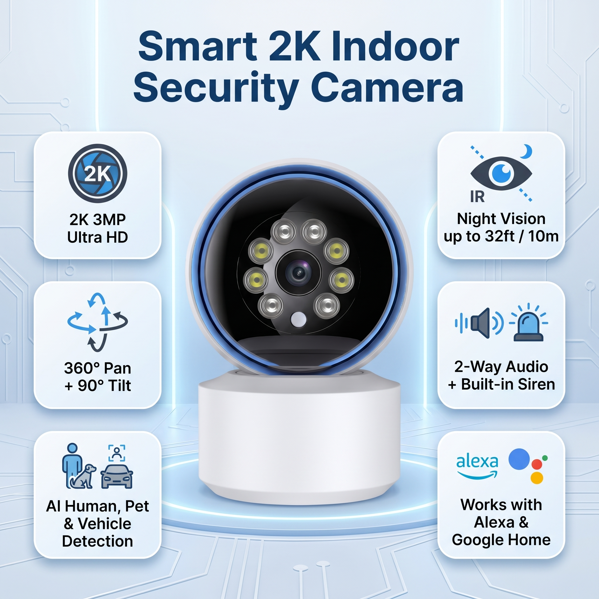 ROOXIS Indoor Camera 2K WiFi with 360° Pan Tilt