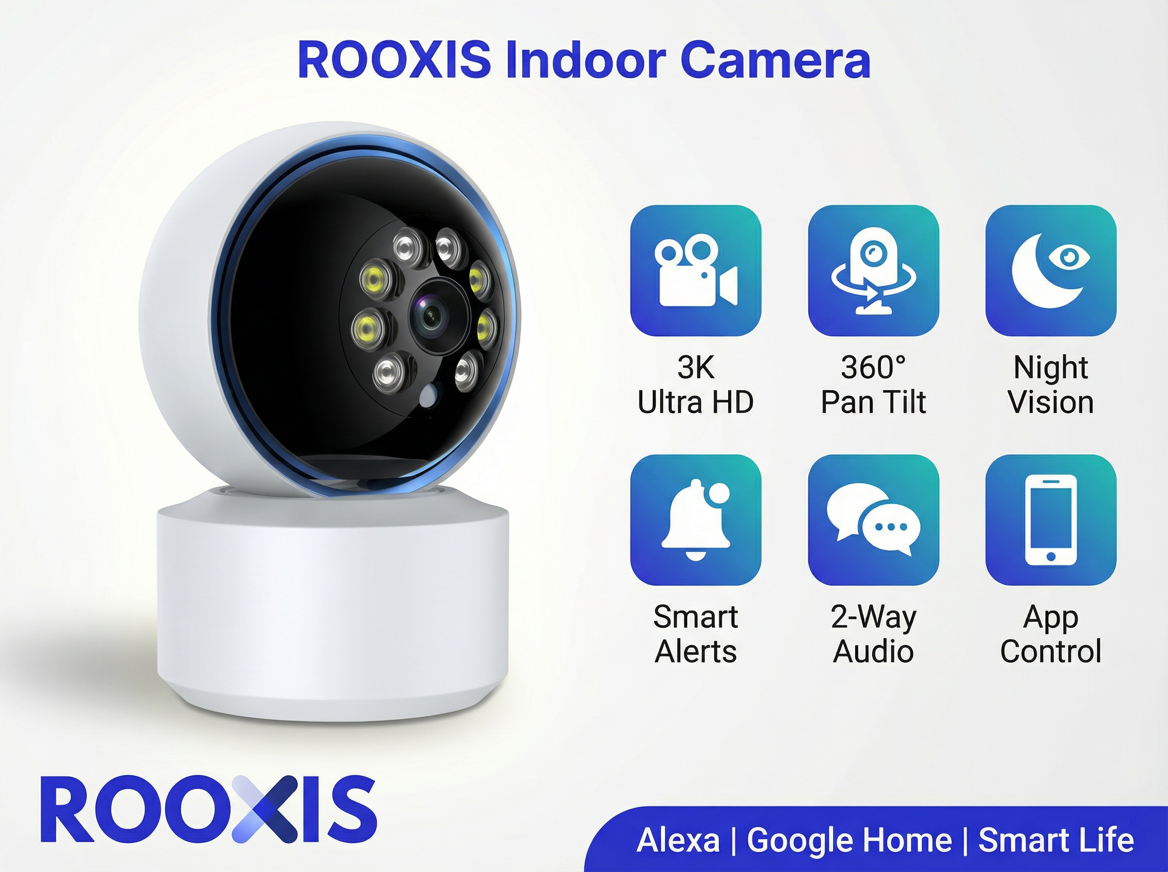 ROOXIS Indoor Camera 2K/4K WiFi with 360° Pan Tilt