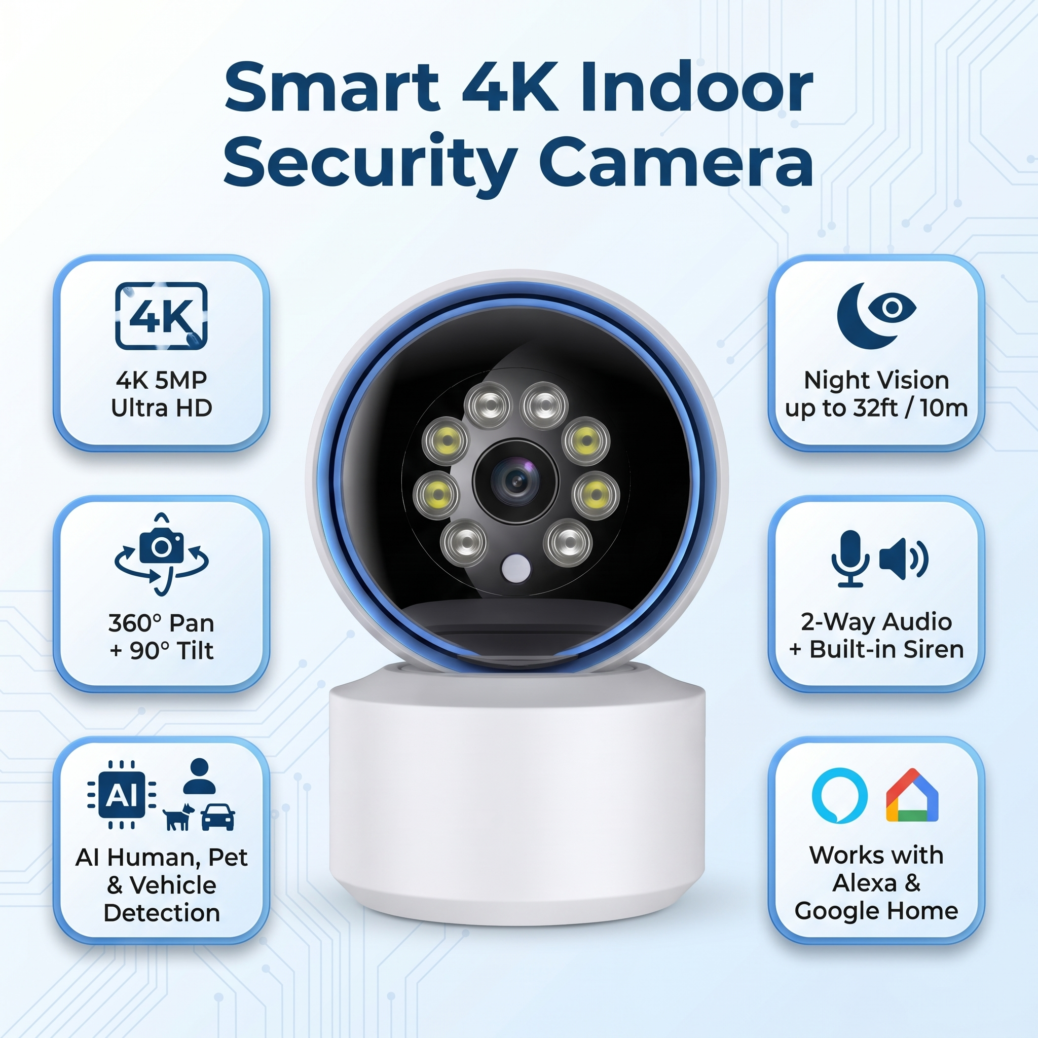 ROOXIS Indoor Camera 4K WiFi with 360° Pan Tilt